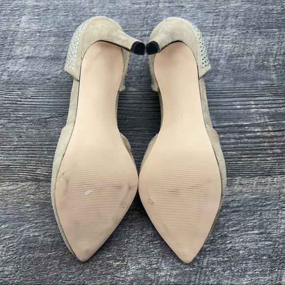 Sergio Bari tan faux suede formal heels with rhinestone details size 8 B72 - Picture 6 of 6